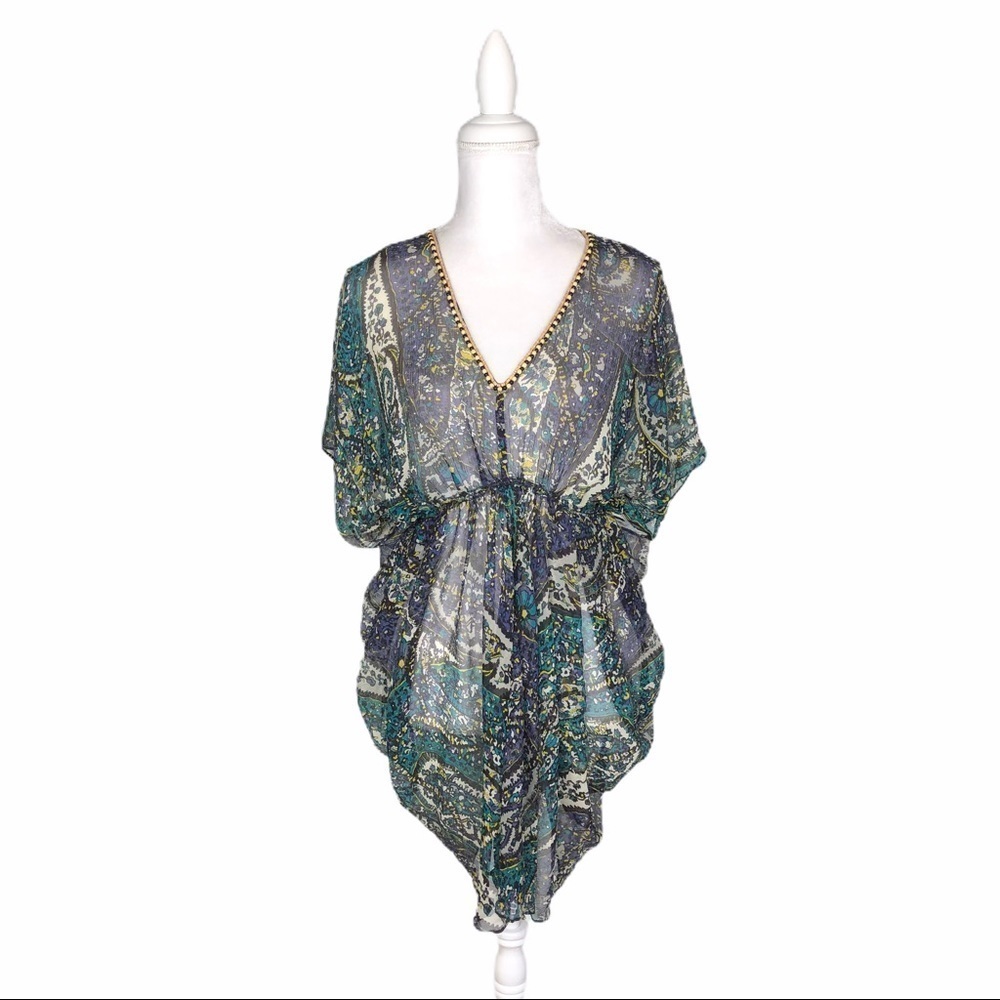 Joie silk paisley sheer beaded cover-up swim beach plage small boho sexy elegant